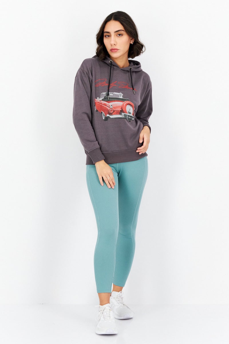 Marilyn Monroe Women Hooded Printed Long Sleeve Sweatshirts, Charcoal Grey Melange - Image 2